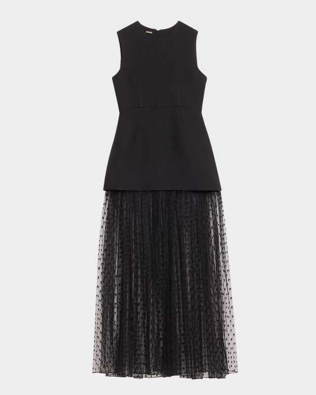 Sleeveless Swiss-Dot Tulle Peplum Gown